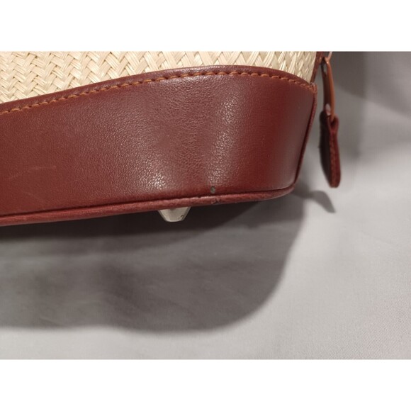 VINTAGE LE SAC STRAW AND LEATHER DOUBLE HANDLE HANDBAG - Picture 4 of 16